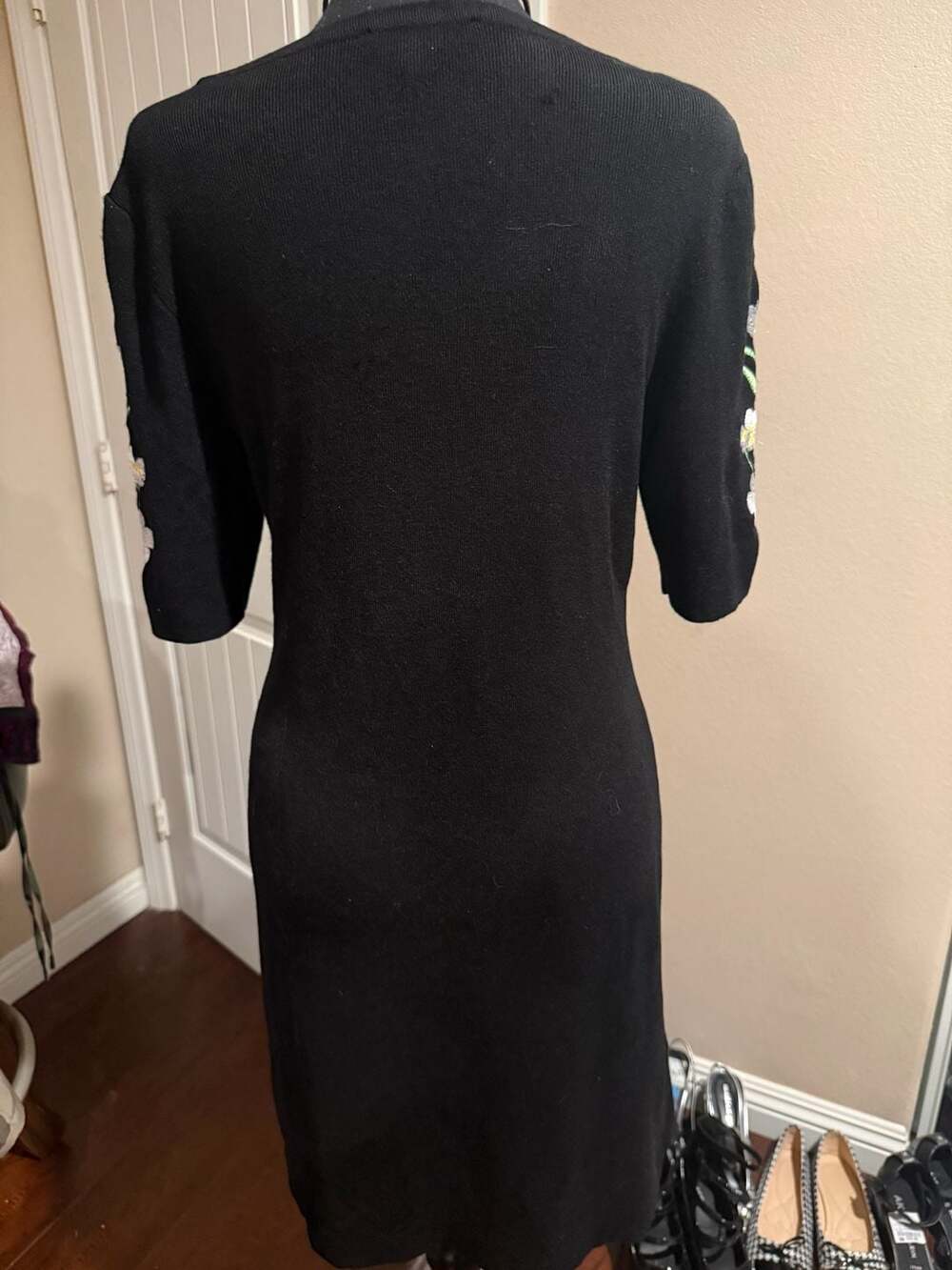 INC black flower floral ribbed stretch dress Sz.L - Picture 8 of 10